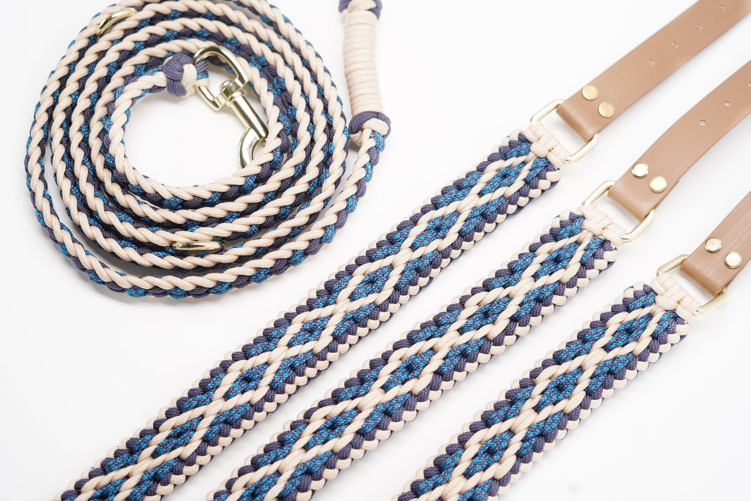 Halsband Leinen Set Raute | Blau