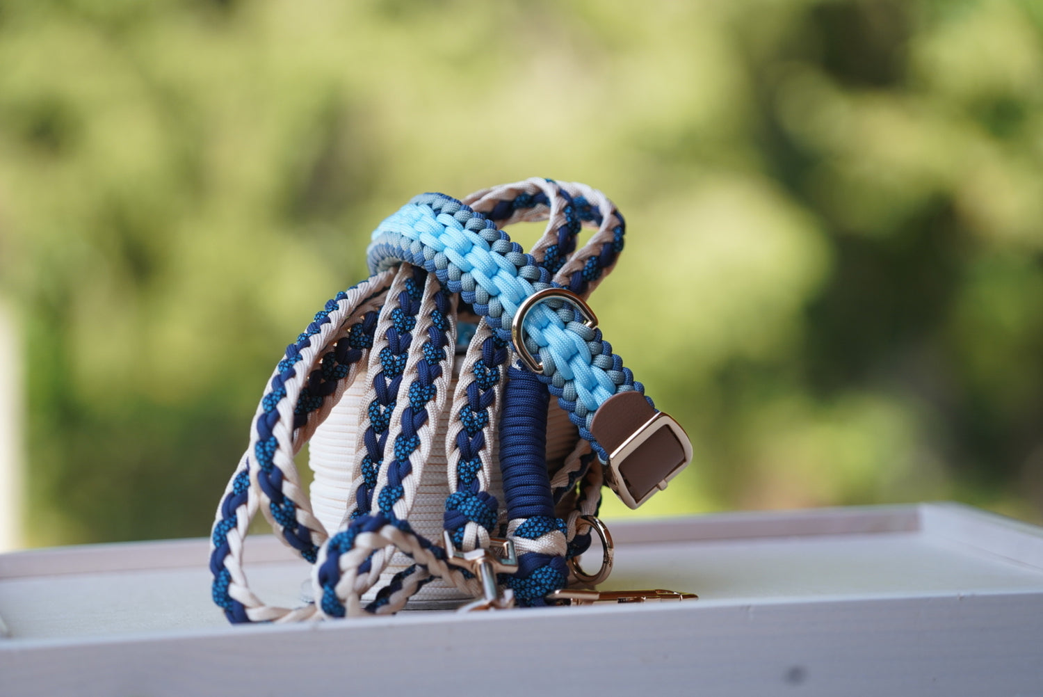 Geflochtenes Halsband Blau + Geflochtene Leine Blau