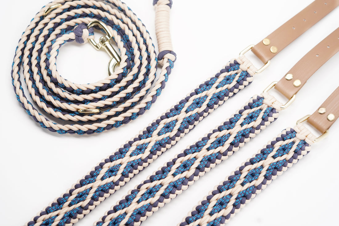 Halsband Leinen Set Raute | Blau