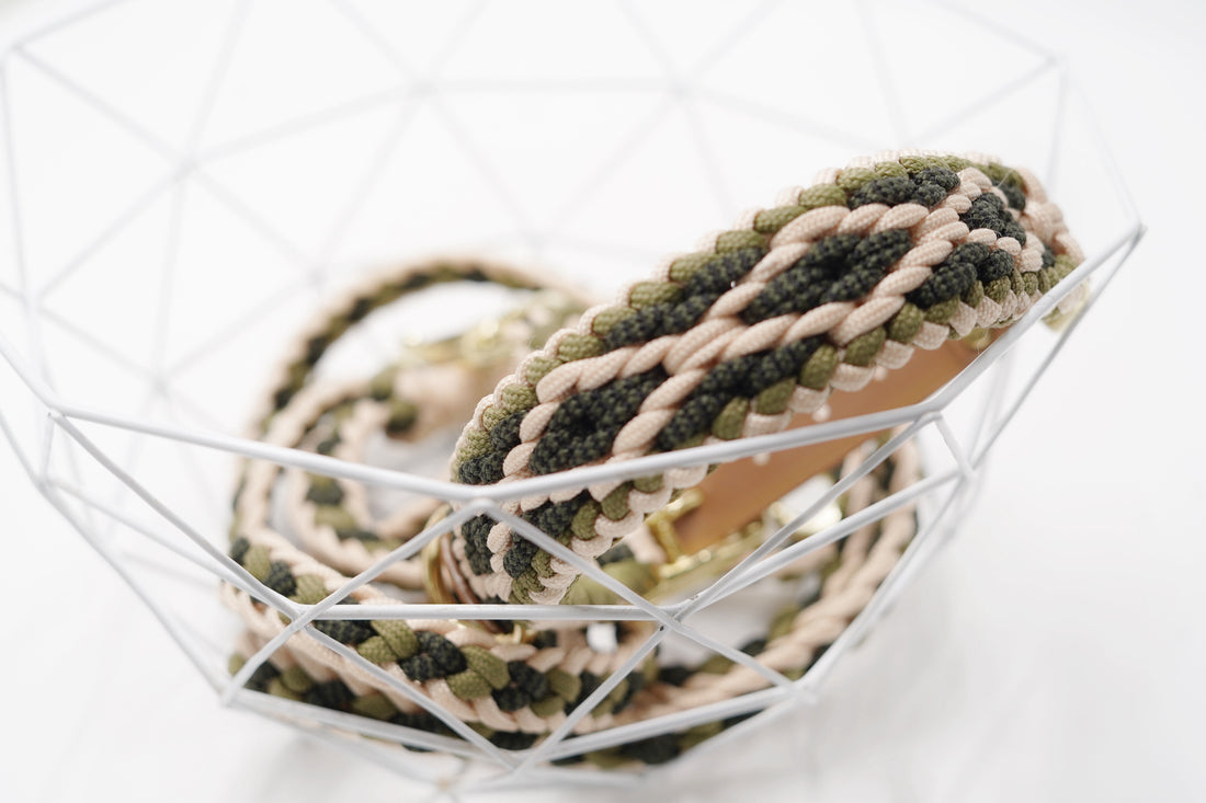 Halsband Leinen Set Raute | Olive